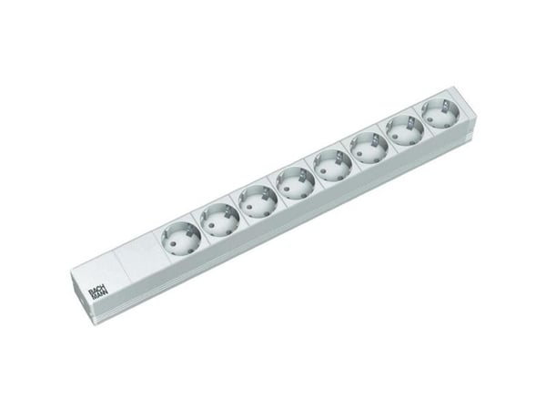 Bachmann 333.416, Perus, 1U, Harmaa, Hopea, 8 AC-pistorasia(a), 230 V, 50 Hz