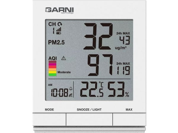 GARNI 204 OneCare, Vit, Luftkvalitet, Inomhushygrometer, Inomhustermometer, hygrometer, Termometer, 1 - 99%, 1%, 0,1 ° C