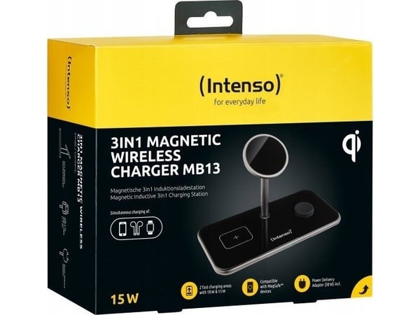 Intenso MB13 - Trådløst ladestativ - 3-i-1, magnetisk + AC-strømadapter - 15 watt - svart