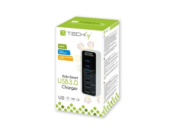 Techly IUSB3-TLYBV7, USB 2.0, USB 3.2 Gen 1 (3.1 Gen 1) Type-A, 5000 Mbit/s, Svart, Hvit, CE, FCC, RoHS, WEEE/RAEE, 12 V, 5 V