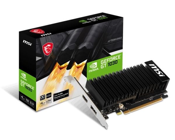 MSI GeForce GT 1030 4GHD4 LP OC - Grafikkort - GF GT 1030 - 4 GB DDR4 - PCI Express 3.0 x16 (x4-modus) lav profil - DisplayPort, HDMI - uten vifte