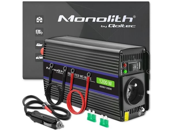 Qoltec Monolith 1200 MS Wave spenningsomformer | 12V til 230V | 600/1200W | USB