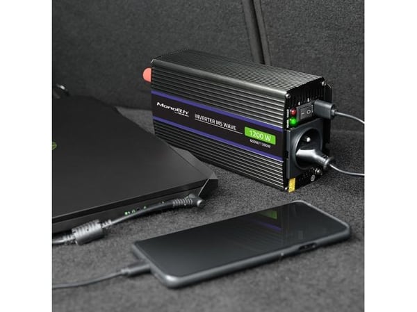 Qoltec Monolith 1200 MS Wave spenningsomformer | 12V til 230V | 600/1200W | USB
