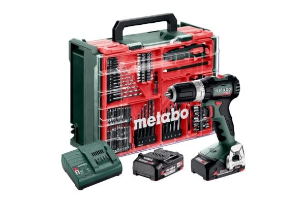 Metabo SB 18 L BL Set, Pistooliporakone, Avaimeton, Harjaton, musta, Vihreä, Punainen, Hopea, 1,3 cm, 1700 RPM