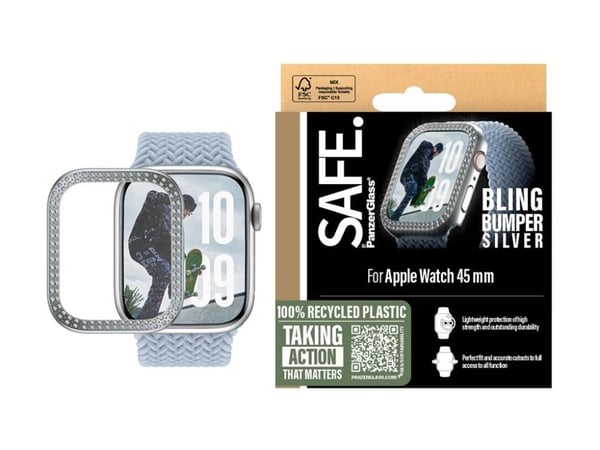 SAFE. by PanzerGlass - Støtfanger for smartarmåndsur - 46mm - polykarbonat - bling-sølv - for Apple Watch Series 10 (GPS + Cellular) (46 mm), Serie...