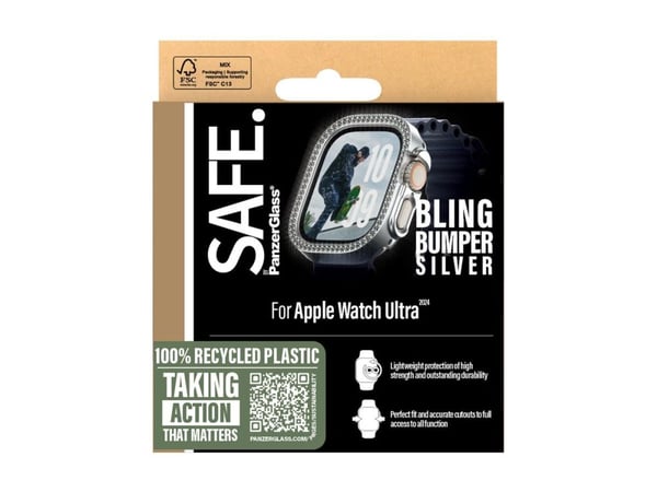 SAFE. by PanzerGlass - Støtfanger for smartarmåndsur - polykarbonat - bling-sølv - for Apple Watch Ultra 2 (49 mm)