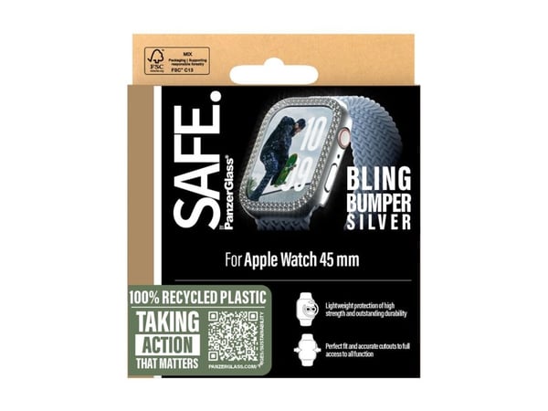 SAFE. by PanzerGlass - Støtfanger for smartarmåndsur - 46mm - polykarbonat - bling-sølv - for Apple Watch Series 10 (GPS + Cellular) (46 mm), Serie...