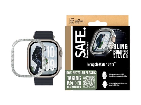 SAFE. by PanzerGlass - Støtfanger for smartarmåndsur - polykarbonat - bling-sølv - for Apple Watch Ultra 2 (49 mm)