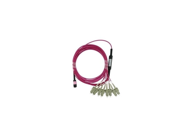 BlueOptics fiberoptisk breakout-kabel, MTP/UPC, 4xDuplex SC/UPC, 2 meter, multimodus G50/125µm, OM4, merkefiber, 3,0 mm LSZH magenta/fiolett, 8 kje...