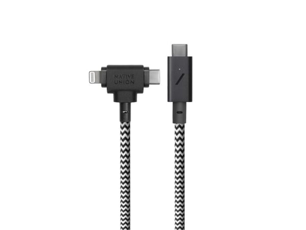 Native Union Belt Duo Pro, 1,5 m, USB C, USB C/Lightning, musta, Valkoinen, Uros, Uros