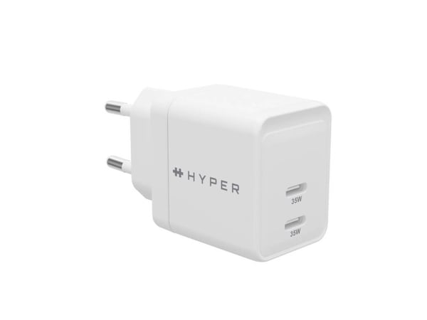 HyperJuice - Strømadapter - GaN - 35 watt - QC 3.0, Power Delivery 3.0 + PPS - 2 utgangskontakter (USB-C) - hvit - Europa