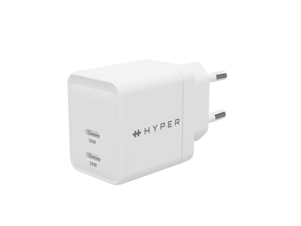 HyperJuice - Strømadapter - GaN - 35 watt - QC 3.0, Power Delivery 3.0 + PPS - 2 utgangskontakter (USB-C) - hvit - Europa