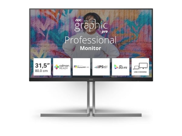 AOC U32U3CV, 80 cm (31,5"), 3840 x 2160 piksler, 4K Ultra HD, LCD, 4 ms, sortering