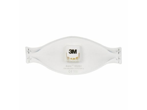3M 9322+, Flatfoldet, FFP2, Hvit, Monoton, Aluminium, Polypropylen (PP), Polyuretan (PU), En Størrelse
