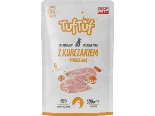 BULT TUF TUF Pung med lunsjkjøtt til hunder, kylling med gulrot, 500g