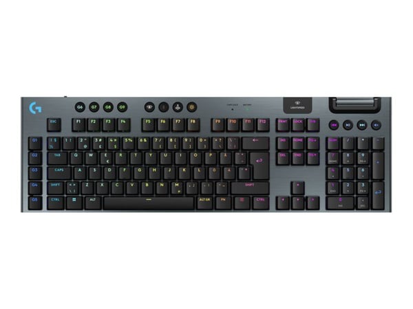 Logitech G G915 X - Näppäimistö - pelaaminen, LIGHTSPEED - täysikokoinen - taustavalaistu - langaton - Bluetooth, 2,4 GHz, USB-C - musta