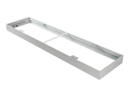 Asennuskehys LED-paneelille, mitat 300x1200 mm, pinta-asennukseen, valaisimen takana on tilaa ohjaimelle.