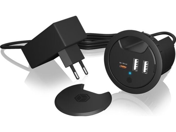Icy Box IB-HUB1407 3-porters bordlader, 2x USB-A, 1x USB-C, 60 mm hull