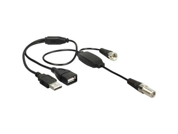 Delock - Antennekabel - F-stik han til F-stik, USB (kun strøm) - 35 cm - koaksial - sortti