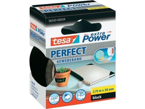 Tesa extra Power Perfect - Tekstiltape - 38 mm x 2.75 m - svart