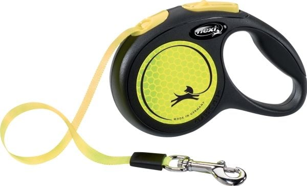 Flexi New NEON, Hund, Fleksibel hundesnor, Sort, Gul, Tape, 12 kg, 3 m