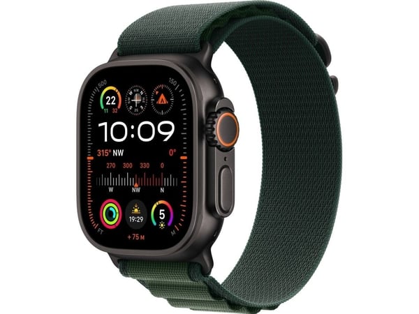 Apple Watch Ultra 2 - 49 mm - svart titan - smart klocka med Alpine Loop - textil - mörkgrön - bandstorlek: L - 64 GB - LTE, Wi-Fi 4, UWB, Bluetoot...