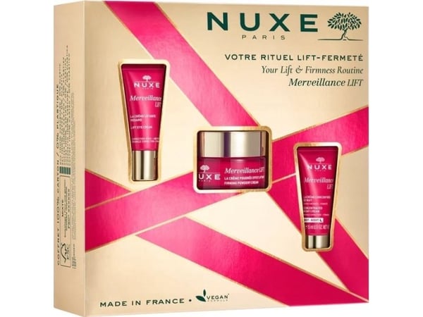 Nuxe-sett: Merveillance Expert Lifting dagkrem 50 ml + Merveillance Lift vegan løfteøyekrem 15 ml + Merveillance Lift vegan løftenattkrem 15 ml