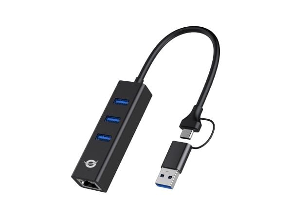 Conceptronic DONN07BA - Hubb - 3 x SuperSpeed USB 3.0 + 1 x 10/100/1000 - skrivbordsmodell