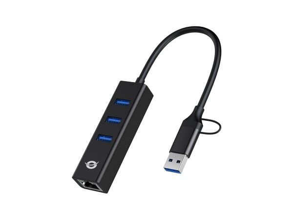 Conceptronic DONN07BA - Hubb - 3 x SuperSpeed USB 3.0 + 1 x 10/100/1000 - skrivbordsmodell