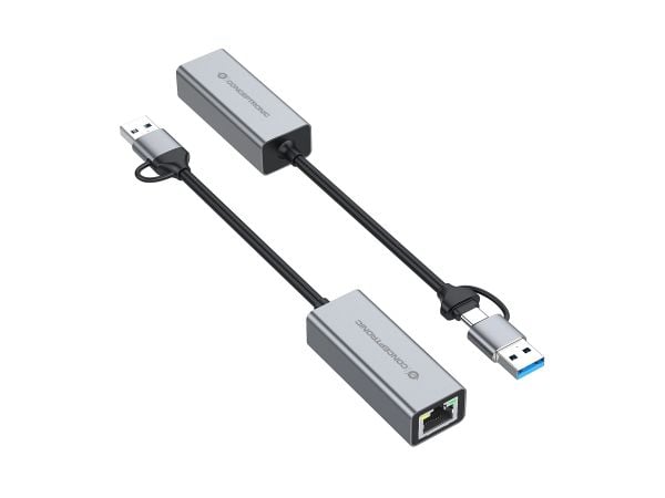Conceptronic ABBY08G, langallinen, USB Type-A/USB Type-C, Ethernet, 5000 Mbit/s, harmaa