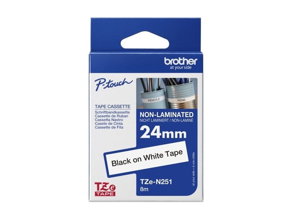 Brother TZe-N251 - Svart på hvitt - Rull (2,4 cm x 8 m) 1 kassett(er) ulaminert teip - for Brother PT-D600; P-Touch PT-3600, D800, E500, E550, P750...