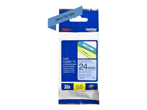 Brother TZe-551 etikettbånd - svart på blå 24 mm x 8 m