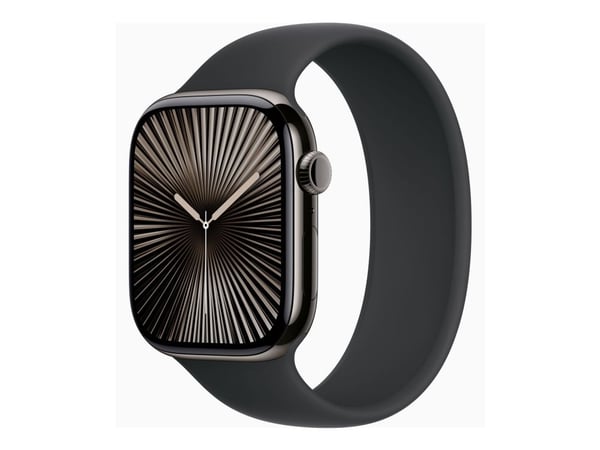 Apple Watch Series 10 (GPS + Cellular) - 46 mm - skiffer titan - smart klocka med sportband - fluoroelastomer - svart - bandstorlek: S/M - 64 GB - ...