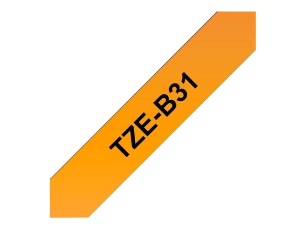 Brother TZe-B31 - Svart på fluorescerende oransje - Rull (1,2 cm x 5 m) 1 kassett(er) laminert teip - for Brother PT-D210, D600, H110; P-Touch PT-1...
