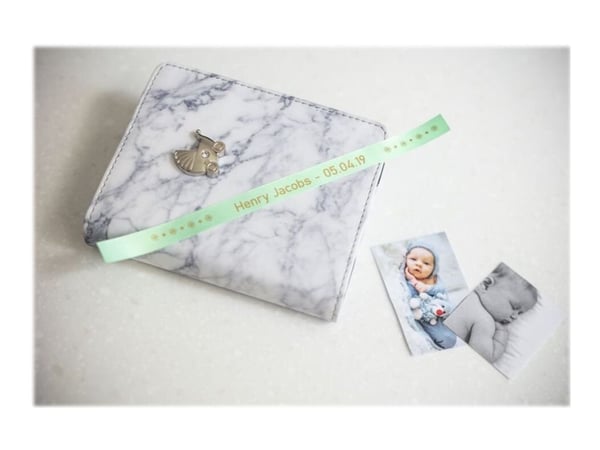 Brother TZe-RM34 gavebånd 12mm x 4m - guld på mintgrøn satinbånd
