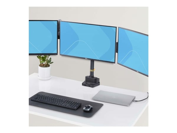 Startech Triple Monitor Desk Mount For Up To Three 27in Screens, VESA 75x75/100x100, Tool-Less Arm Adjustments, C-Clamp/Grommet Mount, Spring-Assis...