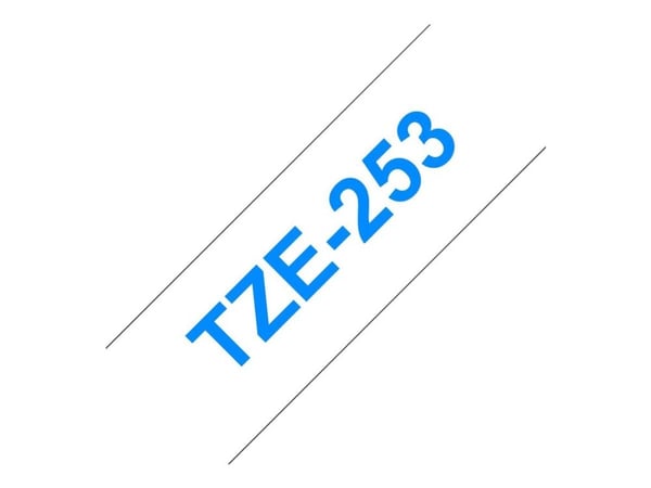 Brother TZe-253 - Blått på hvitt - Rull (2,4 cm x 8 m) 1 kassett(er) laminert teip - for Brother PT-D600, P750, P950; P-Touch PT-3600, D800, E550, ...