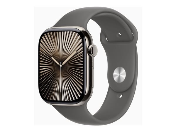 Apple Watch Series 10 (GPS + Cellular) - 46 mm - naturlig titan - smartklokke med sportsbånd - fluorelastomer - steingrå - båndbredde: M/L - 64 GB ...