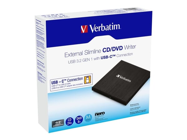 Verbatim Slimline - Platestasjon - DVD±RW (±R DL) - 8x - USB 3.2 Gen 1 - ekstern