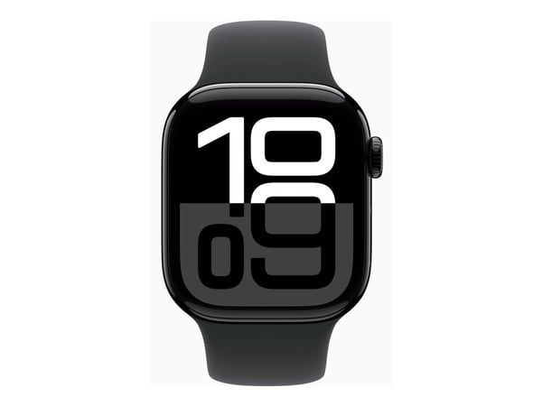 Apple Watch Series 10 (GPS + Cellular) - 42 mm - jet svart aluminium - smartklokke med sportsbånd - fluorelastomer - svart - båndbredde: S/M - 64 G...