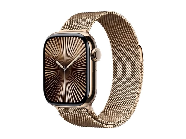 Apple Watch Series 10 (GPS + Cellular) - 42 mm - guld titan - smart klocka med milanesisk loop - nät av rostfritt stål - guld - handledsstorlek: 13...
