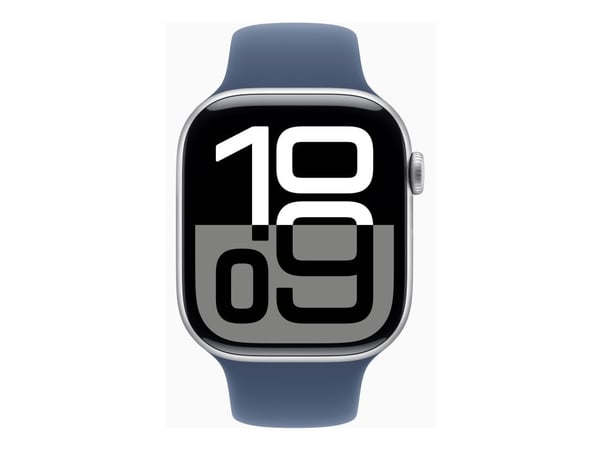 Apple Watch Series 10 (GPS + Cellular) - 46 mm - sølvaluminium - smartklokke med sportsbånd - fluorelastomer - denim - båndbredde: M/L - 64 GB - LT...