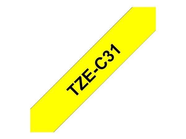 Brother TZe-C31 - Svart på fluorescerende gult - Rull (1,2 cm x 5 m) 1 kassett(er) laminert teip - for Brother PT-D210, D600, H110; P-Touch PT-1005...