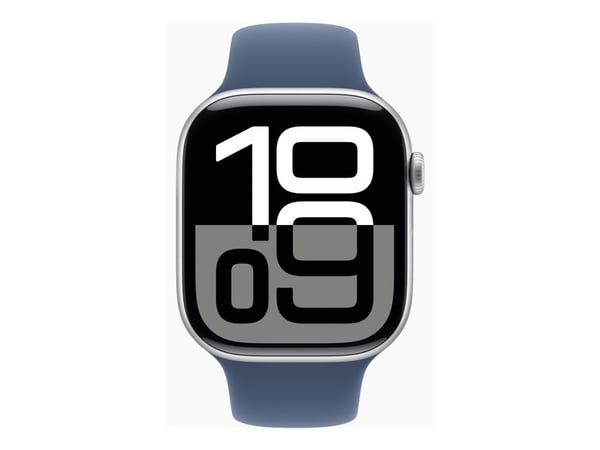 Apple Watch Series 10 (GPS + Cellular) - 46 mm - sølvaluminium - smartklokke med sportsbånd - fluorelastomer - denim - båndbredde: S/M - 64 GB - LT...