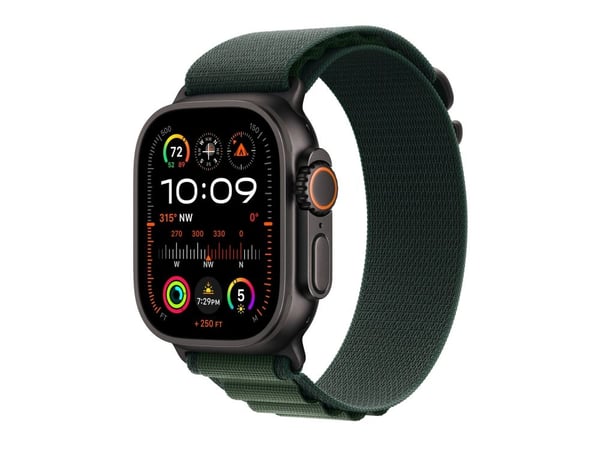 Apple Watch Ultra 2 - 49 mm - svart titan - smart klocka med Alpine Loop - textil - mörkgrön - bandstorlek: L - 64 GB - LTE, Wi-Fi 4, UWB, Bluetoot...