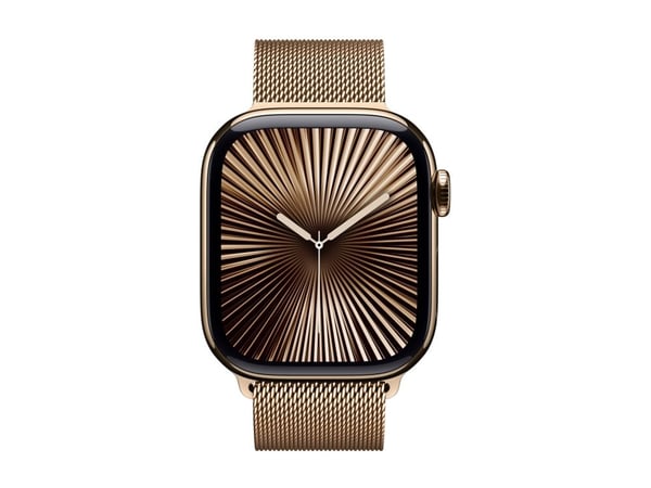 Apple Watch Series 10 (GPS + Cellular) - 42 mm - guld titan - smart klocka med milanesisk loop - nät av rostfritt stål - guld - handledsstorlek: 13...