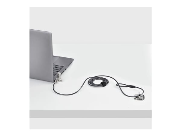 StarTech.com UNIVCS-LAPTOP-LOCK, 2 m, Kensington, nano, Noble, kiila, yhdistelmälukko, hiiliteräs, muovi, musta, hopea