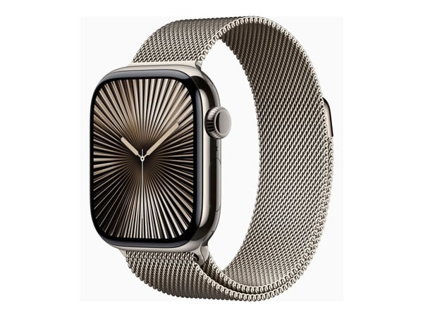 Apple Watch Series 10 (GPS + Cellular) - 42 mm - naturlig titan - smart klocka med milanesisk loop - nät av rostfritt stål - naturlig - handledssto...