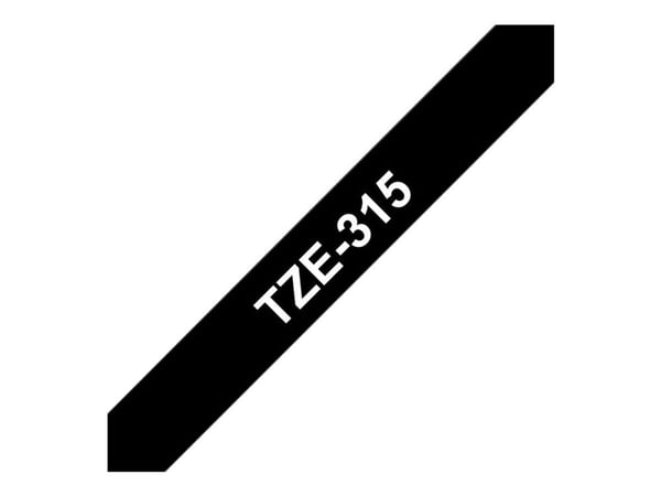Brother TZe-315 - Standardklebemiddel - hvitt på svart - Rull (0,6 cm x 8 m) 1 kassett(er) laminert teip - for Brother PT-D210, D600, H110; P-Touch...