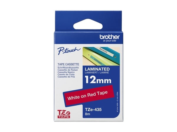 Brother TZe-435 - Hvitt på rødt - Rull (1,2 cm x 8 m) 1 kassett(er) laminert teip - for Brother PT-D210, D600, E115, H110, H200; P-Touch PT-1005, H...